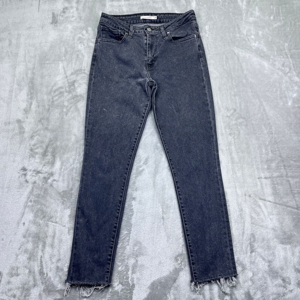 Levi's 721 High Rise Skinny Jeans Distressed Hem Black Women's Sz 28 Fits 27"